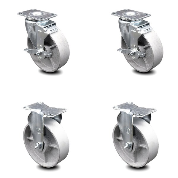 Service Caster 5 Inch Semi Steel Cast Iron Swivel Top Plate Caster Set with 2 Brake 2 Rigid SCC SCC-20S514-SSS-TLB-TP2-2-R-2 - main